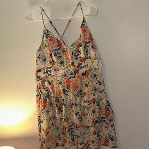 City Studio Floral Strappy Dress in Orange and Cream